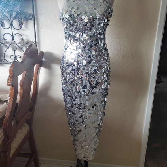 Petal & Pup Silver Sequin Midi Dress - Picture 4 of 14